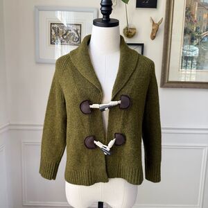 J. Crew Green Wool Horn Button Cropped Cardigan Sweater M